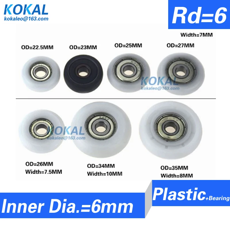 [R-ID6] Free Shipping 10PCS 626zz 696zz ball bearing Inner Diameter 6MM plastic coated roller wheel 22-35MM round wheel pulley