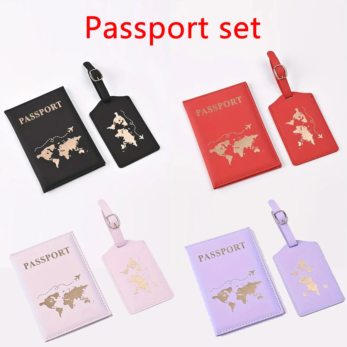 

2024 New Map Print Passport Cover Luggage Tag Set Passport Holder Luggage Tags Passport Wallet for Women Men Flight Ticket Clip