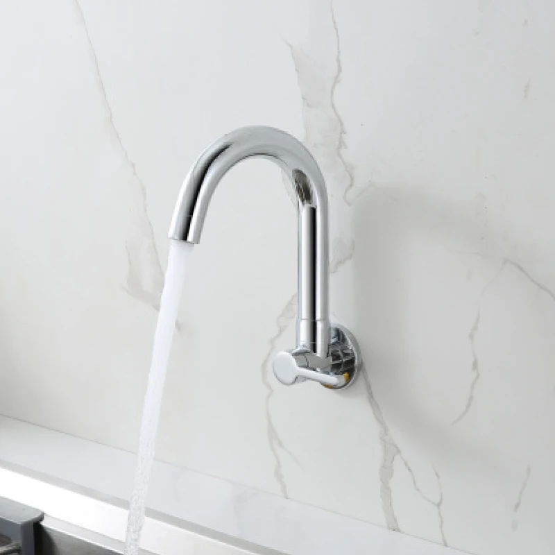

BANGPU Wall Mounted 360 Degrees Rotation Kitchen Cold Water Sink Faucet Single Hole Single Handle Kitchen Sink Tap Chrome