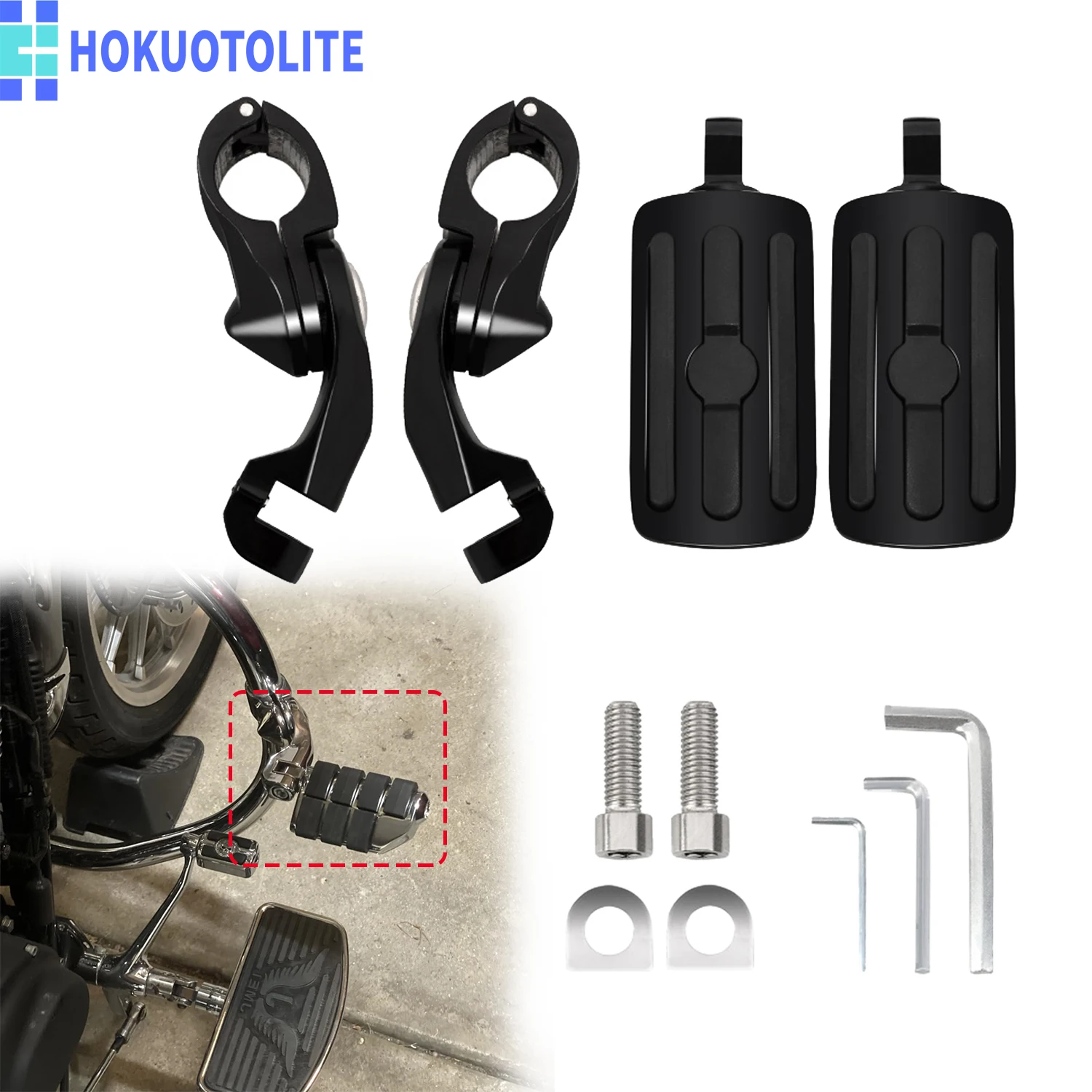 1.25-Inch Short Highway Footpegs Motorcycle Footrest For Harley Electra Glide Road King Street Glide Fit 1.25 Inch Engine Guards