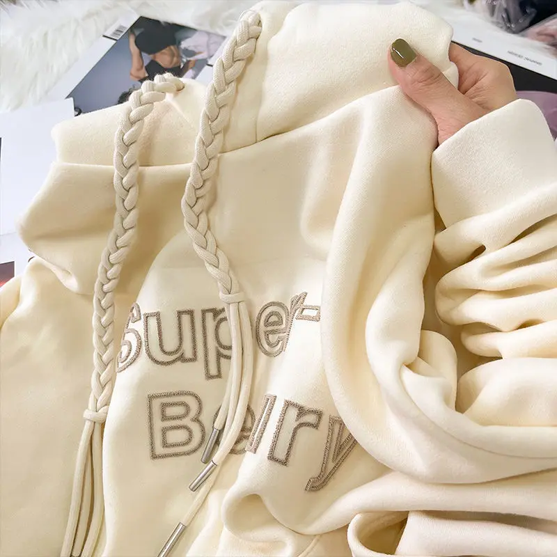 女性用フード付きスウェットシャツ,文字が刺繍されたポケット付きのゆったりとしたカジュアルなトップス,ヴィンテージのストリートウェア,高品質のオルチャン,すべてにマッチするファッション