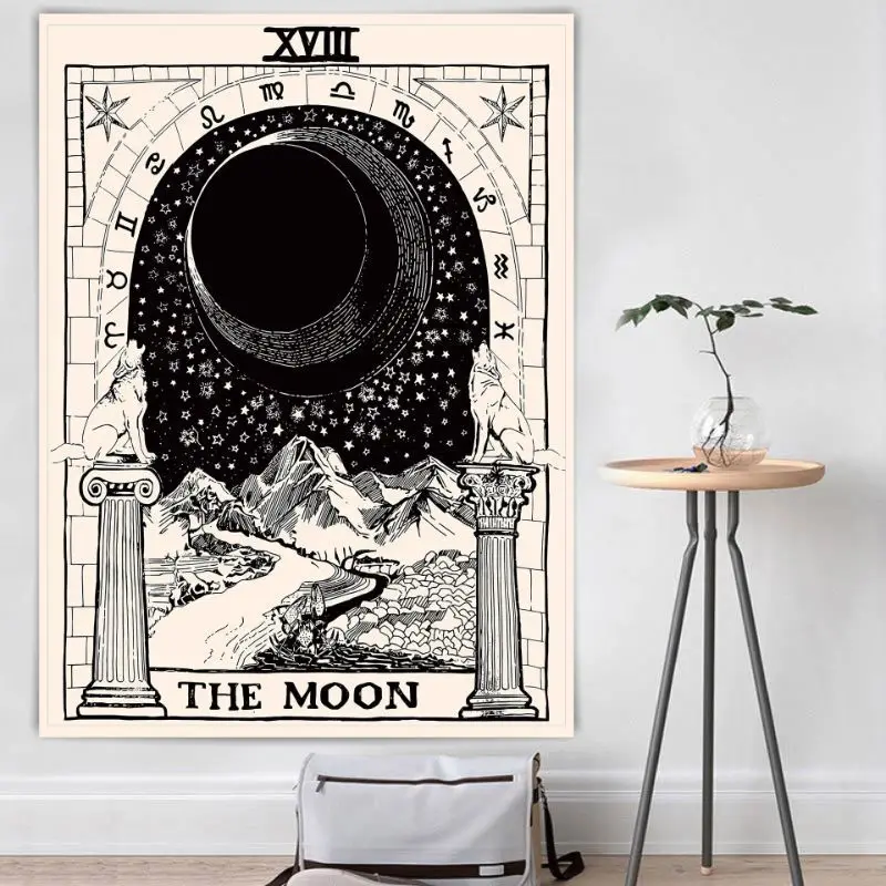 VIKAMA Retro Bohemian Tarot Tapestry, Mystical Wall Hanging for Yoga Studio, Witchy Altar Decor, Boho Room Aesthetic