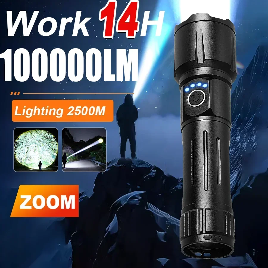 1000000LM High Power Rechargeable LED Flashlights USE 14H Ultra Powerful Flashlight Emergency Camping Spotlight Tactical Torch