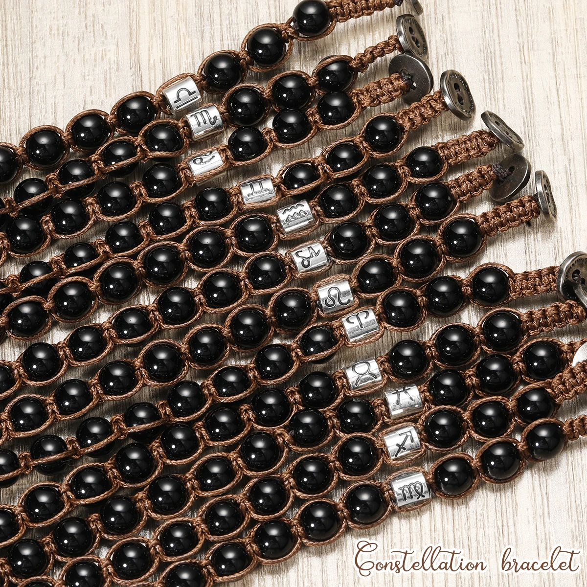 المنسوجة يدويا حجر السج الأسود الطبيعي 12 زودياك خرز سوار مجوهرات السيدات العقرب الجوزاء القوس سوار هدايا الصداقة