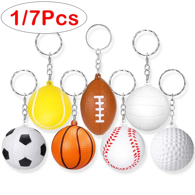 Sports Ball PU Keychain Basketball Football Rugby Baseball Tennis Golf Key Chain Backpack Pendant Creative Unzipping Ball