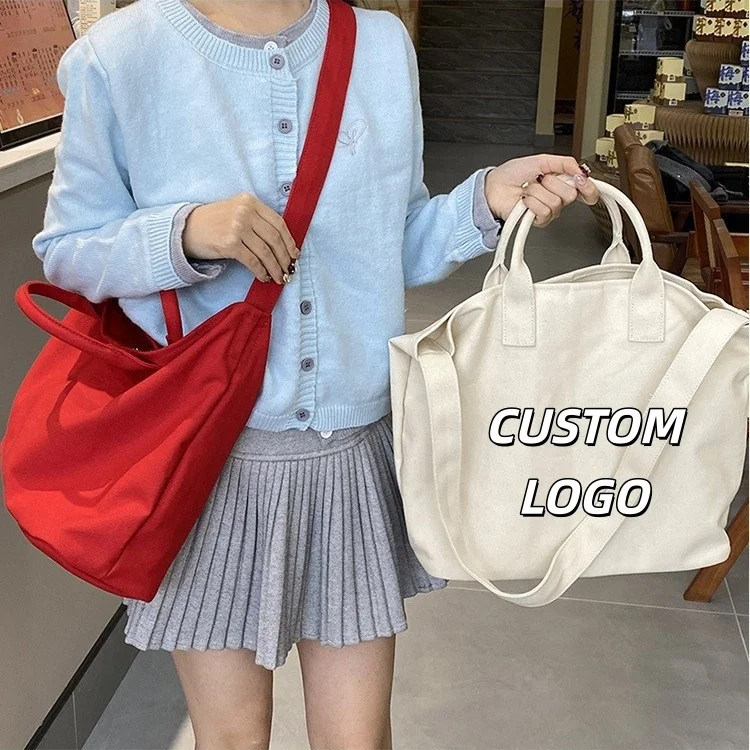 Custom Logo Canvas Tote Bag Dual‑use Handbag Removable Shoulder Strap Large Capacity Crossbody Shopping Shoulder Bag Wholesale