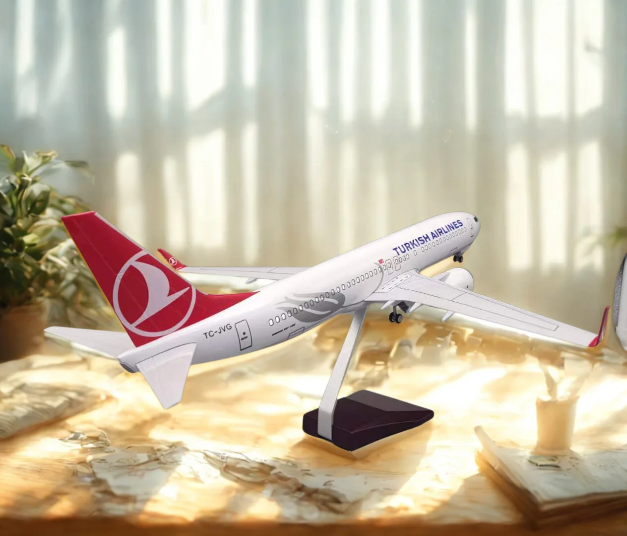 محاكاة B737 الخطوط الجوية التركية 737 ألعاب الطائرة نموذج مقياس 47 سنتيمتر طول مع أضواء LED مادة الراتنج محاكاة للغاية ل #1