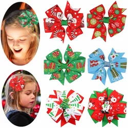 Christmas Hair Clips New Year Grosgrain Ribbon Flower Hairpins For Baby Girls Red Green Hairgrip Barrettes Kids Hair Accessories