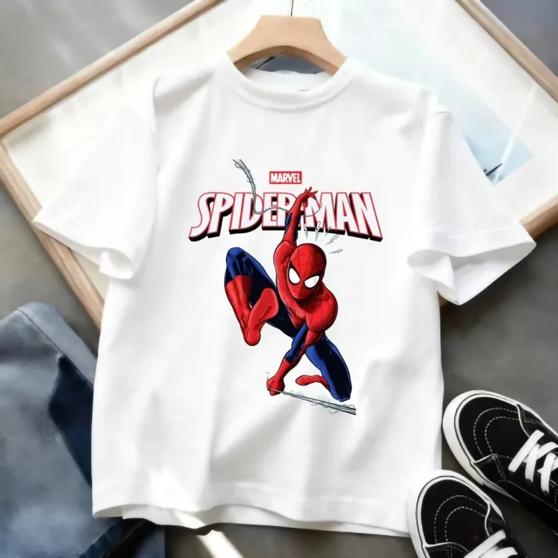 

2026 Новая детская дышащая футболка с изображением Человека-паука Marvel, сетчатый дизайн, повседневная одежда с круглым вырезом и короткими рукавами