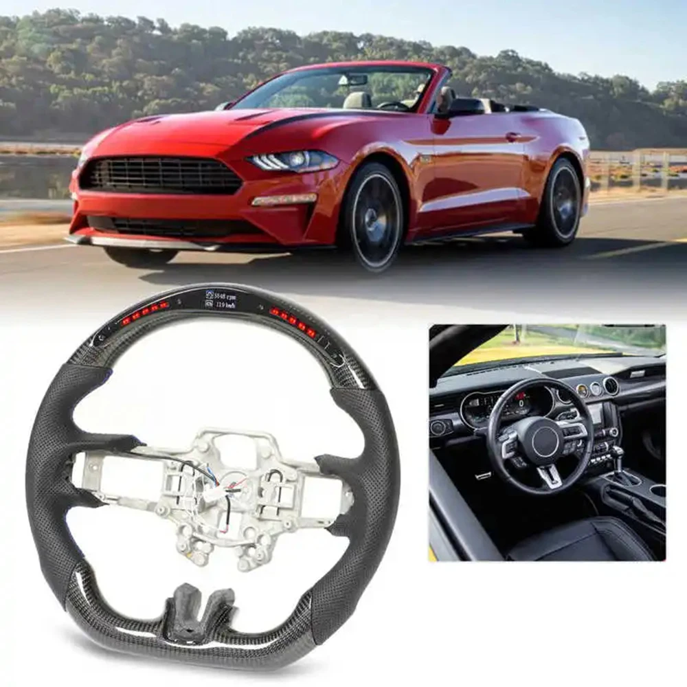 Carbon Fiber LED Lights Display Steering Wheel Perforated Leather for 2018 2019 2020 2021 2022, 100% tested well