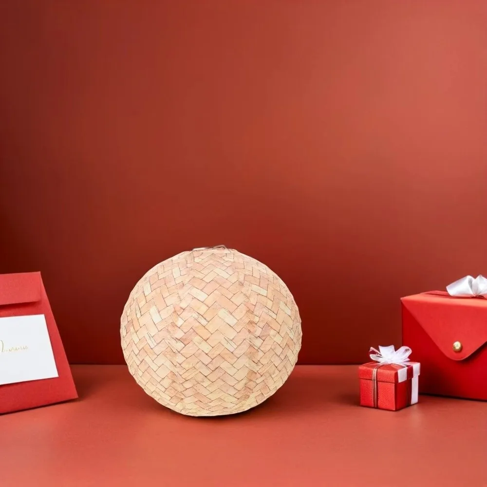 Imitation Bamboo Woven Round Paper Lanterns Handmade Rustic Hanging Lanterns Foldable Hanging Lamp Ball Lantern Festival