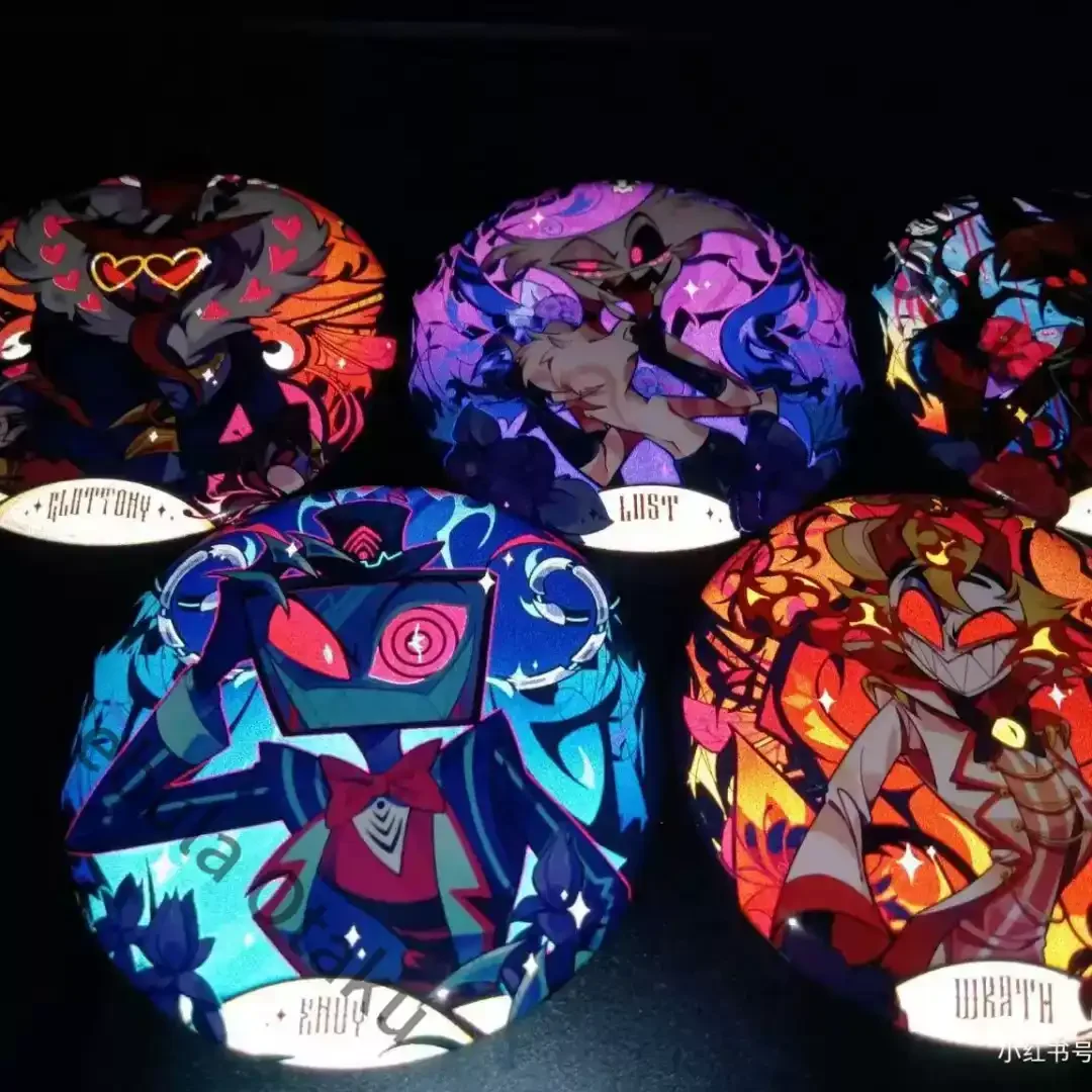 Hazbin Hotel Husk Vox Lucifer Morningstar Alastor Angel Reflect Light Badge Cosplay Colleagues Souvenir Anime Peripheral Gifts - view 3