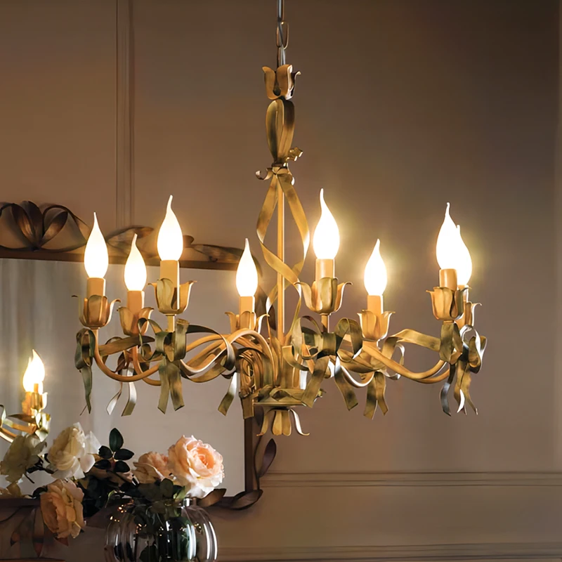 

French princess room chandelier Italian pink bow simple and modern