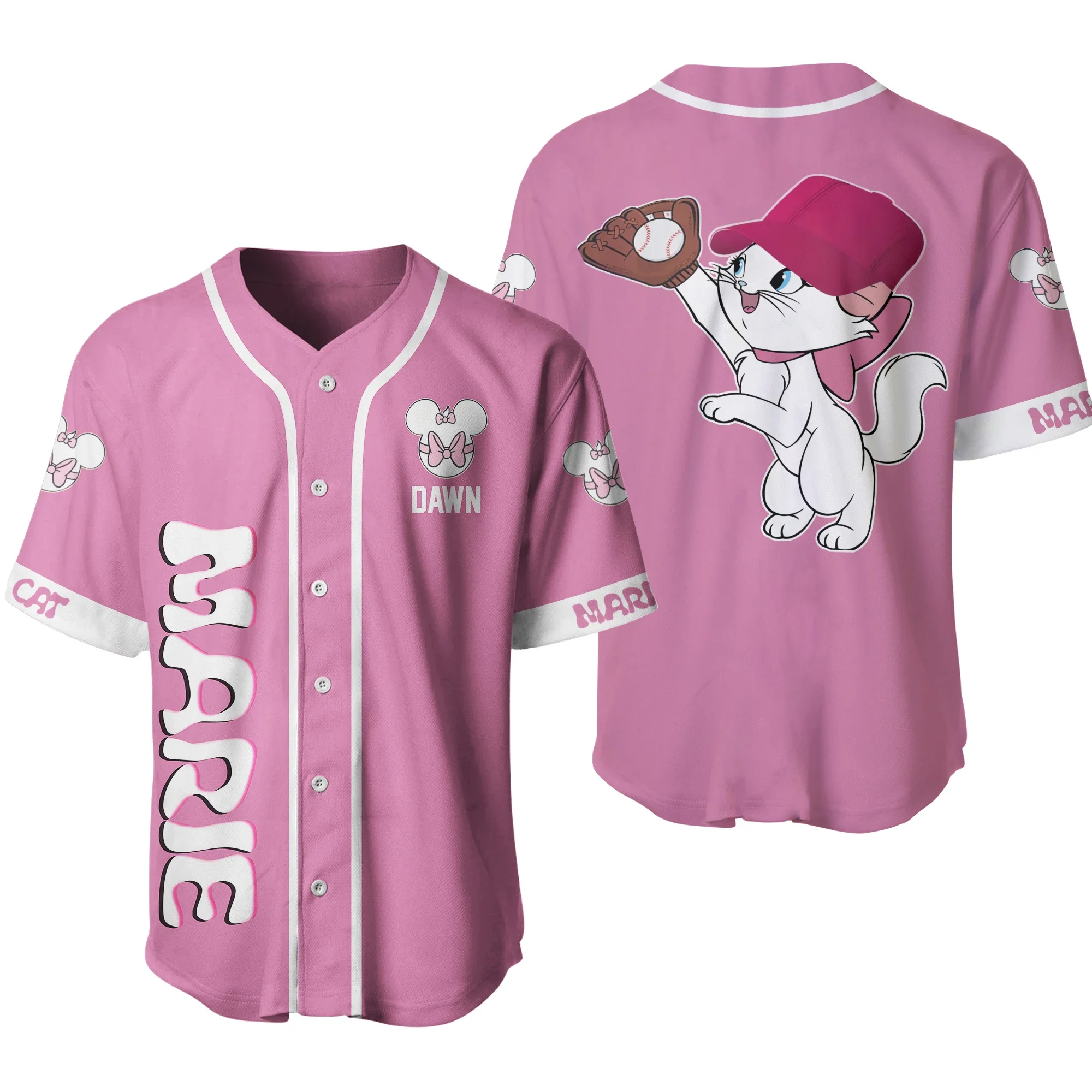 

Disney Baseball Jersey Custom Name Men's Marie Cat Baseball Jersey Fashionable Disney Short Sleeve Hawaiian Shirt Track Top