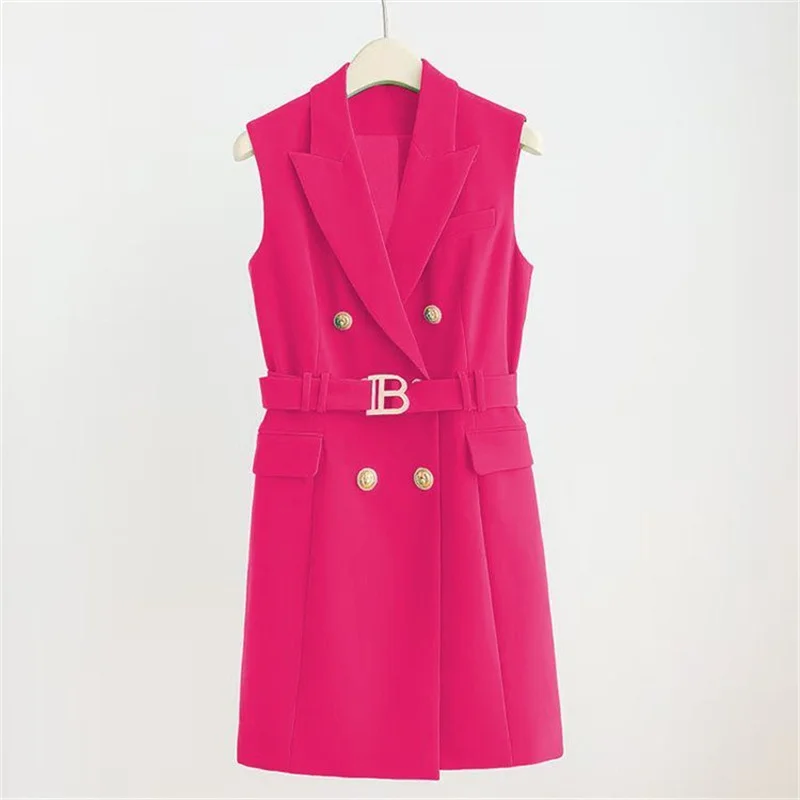 Spring Autumn 2026 Take Sleeveless Coat Belt Vest Women Suit Jacket Waistcoat Mid-Long Commuter Blazer Vintage Dress Female