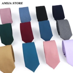 Mens Ties Classic Cotton Handmade Skinny Grey Pink Soild Color Neckties 6cm Narrow Collar Slim Cashmere Casual Tie Man Accessori