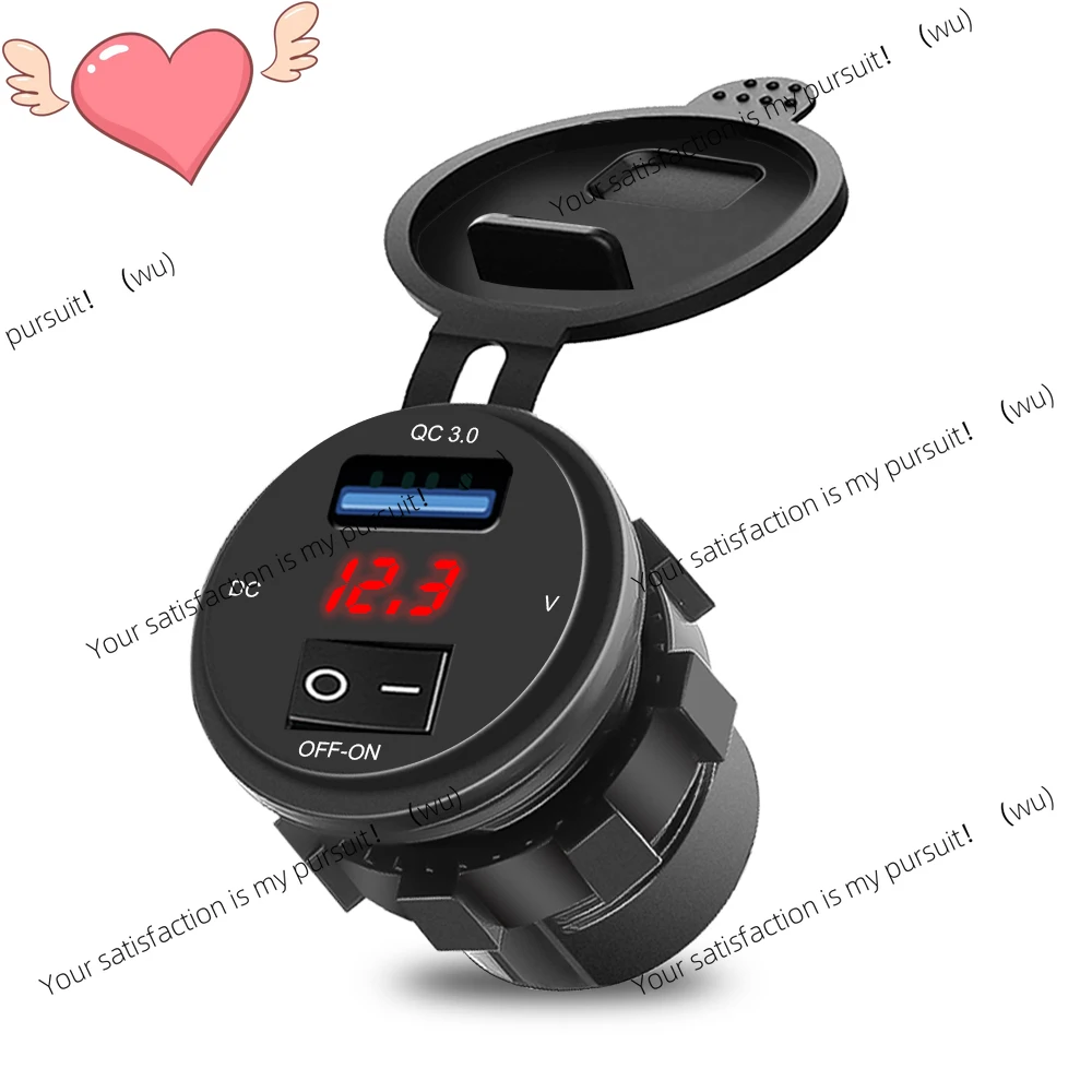 Quick charger QC3.0, suitable for 12/24V car USB port, waterproof charging socket, with voltage display