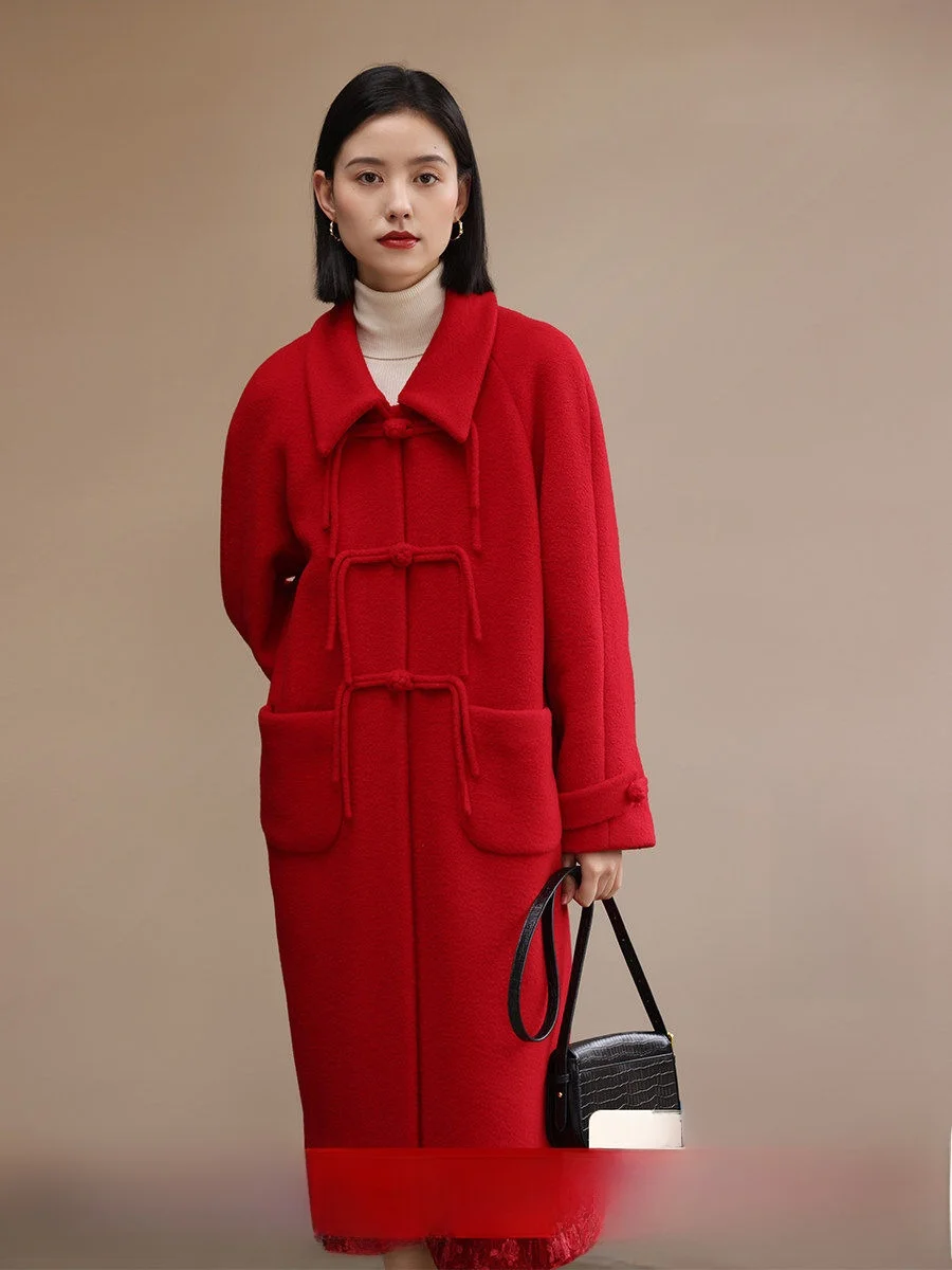 

Китайское шерстяное пальто для женщин с пуговицами, осенне-зимнее, модное, прямого кроя, из полиэстера