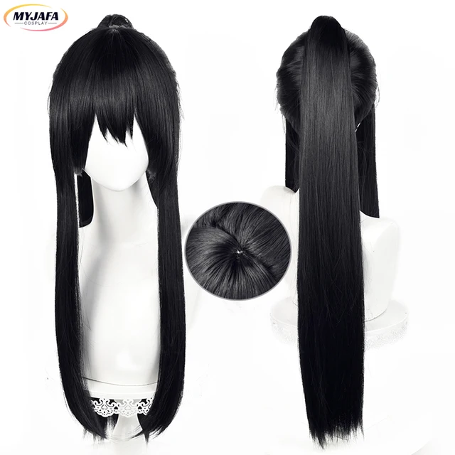 Ashiro Mina Cosplay Peruka Anime Długa Czarna Z Kucykiem Odporne Na Ciepło Syntetyczne Włosy Halloween Odgrywanie Ról Peruki + Czapka Peruka