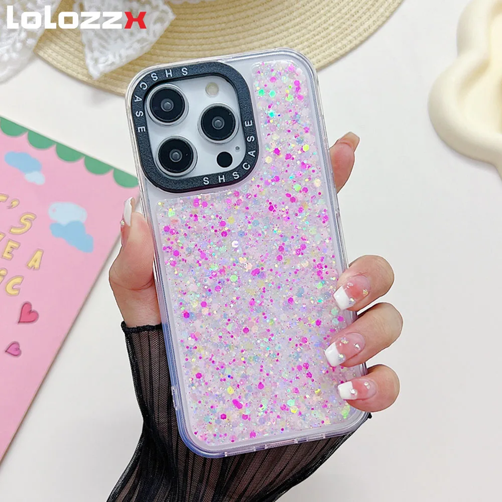 Luminous Shiny Glitter Sequin Phone Case For iPhone 15 14 11 12 13 Pro Max Shockproof Bumper Protection Soft Silicone Back Cover