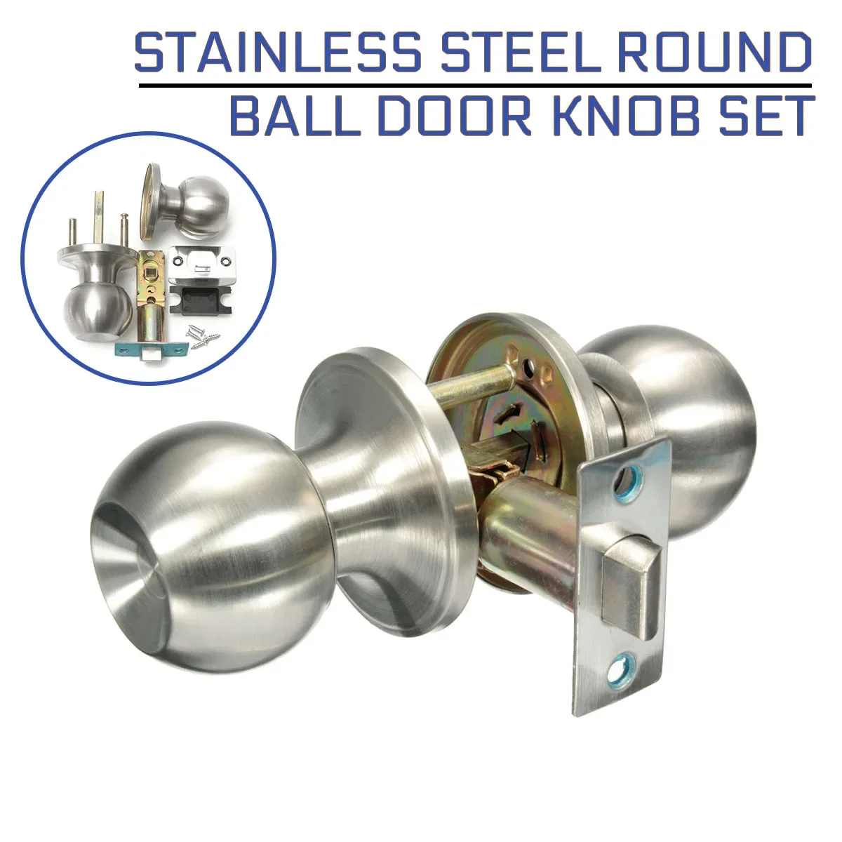 

25mm-45mm Stainless Steel Round Door Lock Bathroom Ball Door Knob Set Handle Passage Lock Contemporary Internal Door Knob Pair