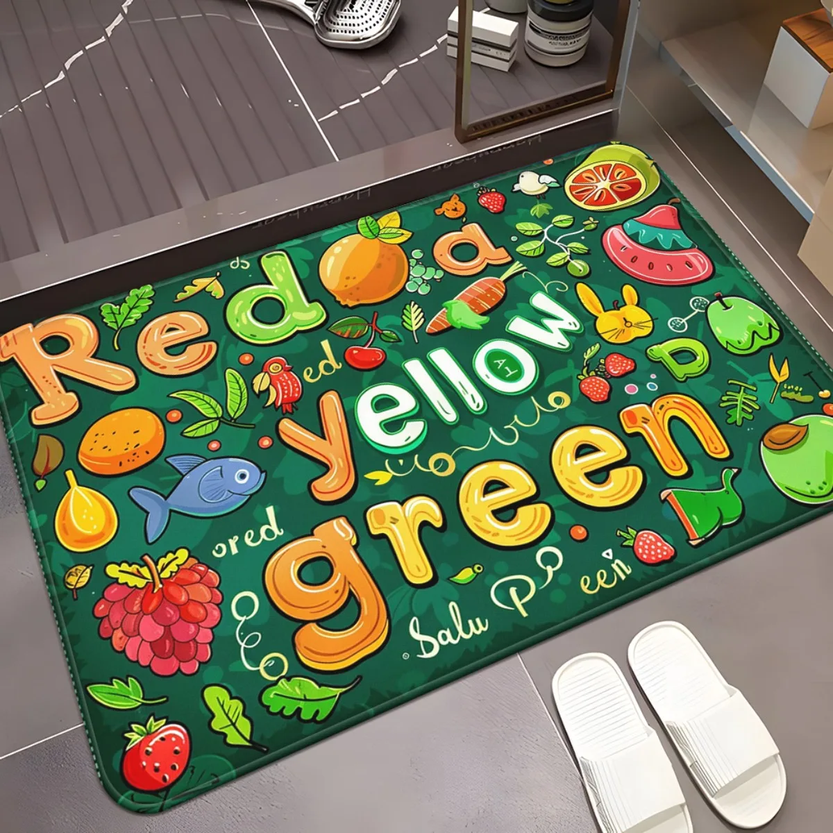1pc Colorful Fruit Word Art Doormat  Non-Slip Absorbent Microfiber Rug for Bathroom Bedroom Outdoor 40x60cm