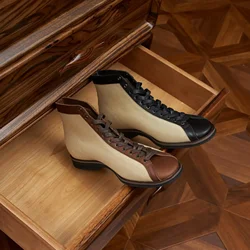 Retro Boots Style Short Boots Men's Short Face Genuine Leather High Cut Workwear Shoes