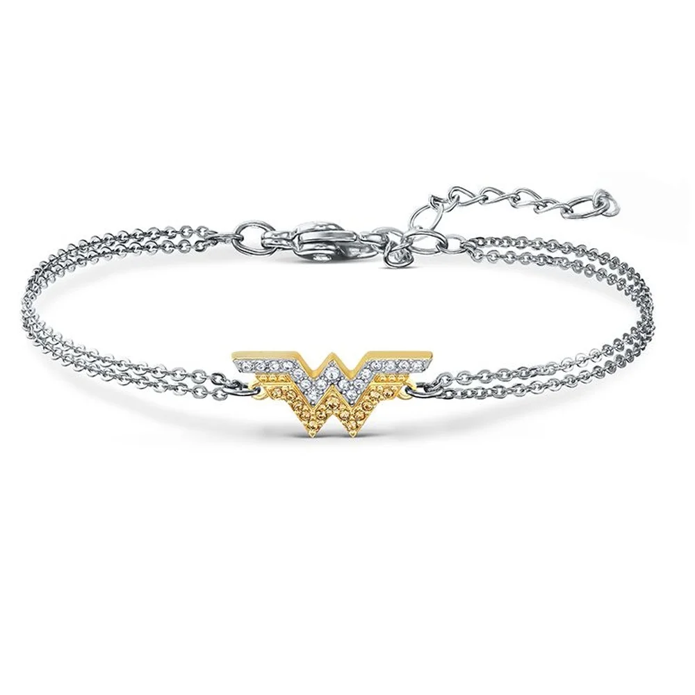 

Wonder Woman Logo Two-Tone Double Chain Bracelet with Crystals
