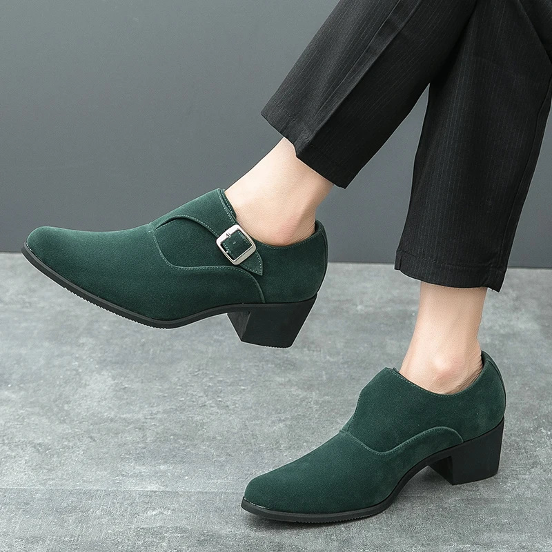 

Мужские лоферы из искусственной замши на высоком каблуке, однотонные, модные, удобные, классические, деловые мужские туфли, размеры 37-46