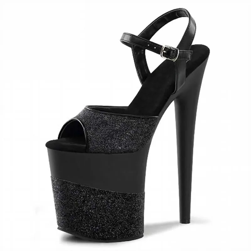 Fashion Through The Bright Bottom High Stripper Heels 20cm Pole Dance Shoes 8 Inch Crystal Platform Sandals Dress Sexy Fetish