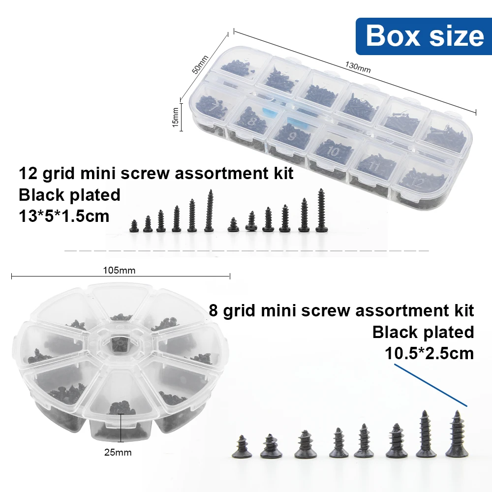 NINDEJIN Phillips Micro Screw Kit M1 M1.2 M1.4 M1.7 M2 Carbon Steel Electronic Small Tapping Screw Set for Glasses Phone Watches