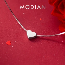 Modian New Minimalist Sterling Silver 925 Hearts Pendant Necklace for Women Fashion Box Chain Necklace Fine Jewelry Accessories