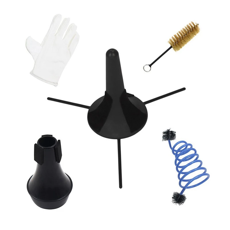 1Set 5 In 1 Small Maintenance Cleaning Tool Kit Plastic+Metal Mute Stand Brush Holder+Cleaning Brush+Muffler+Gloves