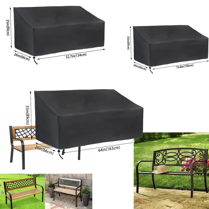 Courtyard Bench Rain Cover Outdoor Garden Park Wedding Bench Dust Cover 210D Black Protective Cover