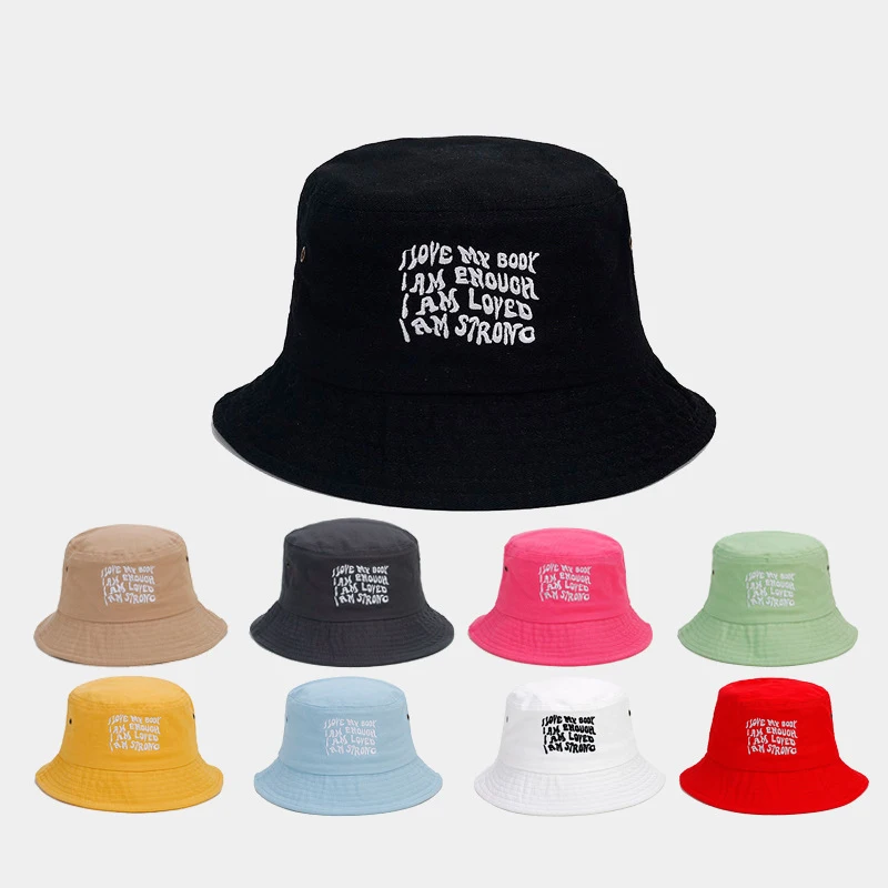 Women's Inspirational Quote Embroidered Bucket Hat, Black Cotton Sun Cap, Casual Summer Outdoor Fisherman Hat