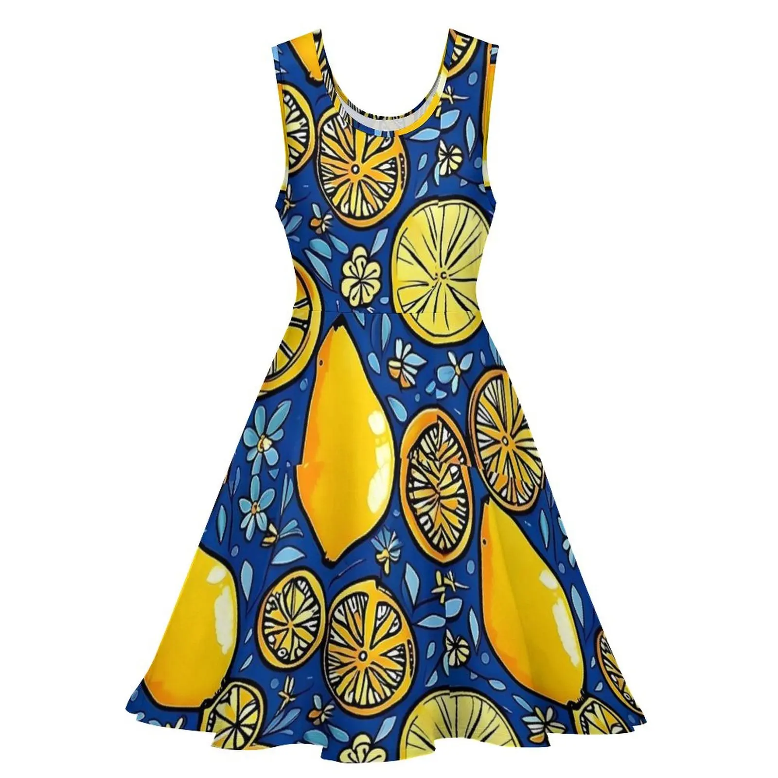 Lemon And Floral Dress Sleeveless Fruit Print Casual Dresses Summer Women Oversized Night Club Design Skate Dress