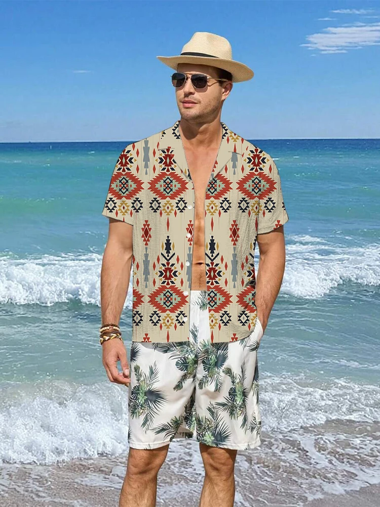 New Bohemia Printed Men's Hawaii Shirt Outdoor Street Casual Summer Short Sleeve Shirt Fashion Casual Series Men's Shirt