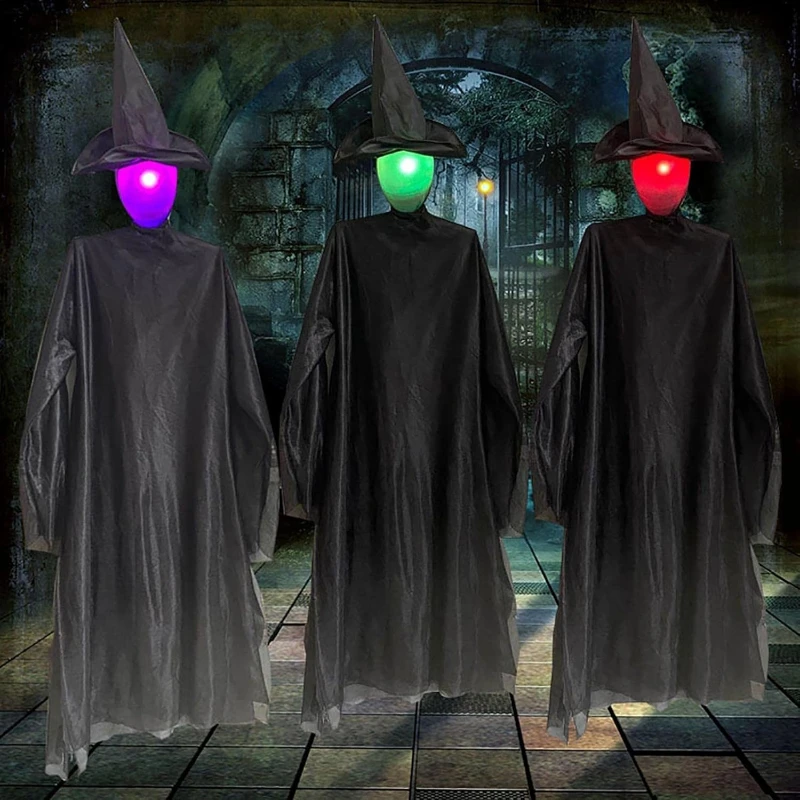 

1Pc Halloween Heksen Zetten Gloeiende Gezichtsloze, Door Geluid Geactiveerde Enge Heks Oplichtende Levensgrote Buitentuin Fees