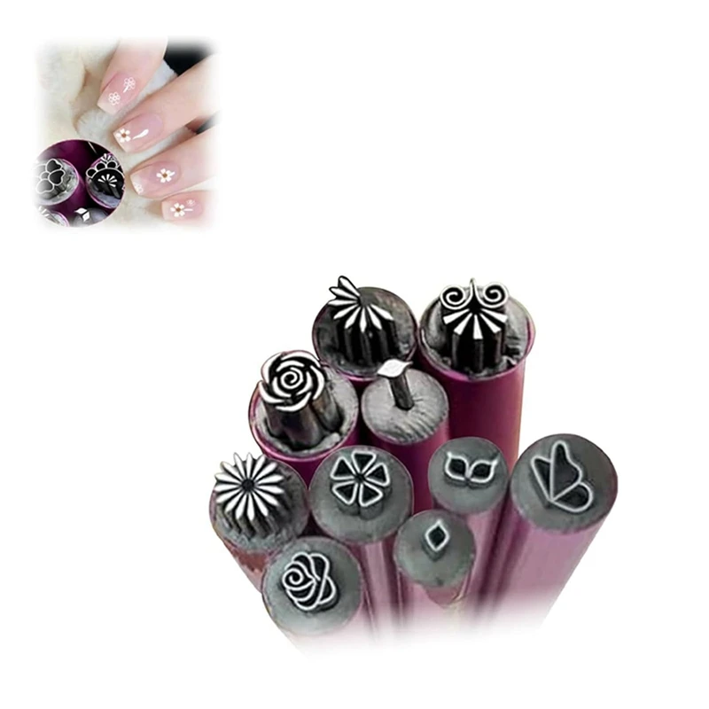 Penna per timbri con fiori per nail art da 10 pezzi, set di penne per timbri per nail art, penne per timbri per nail art Strumenti per nail art fai da te con diversi modelli