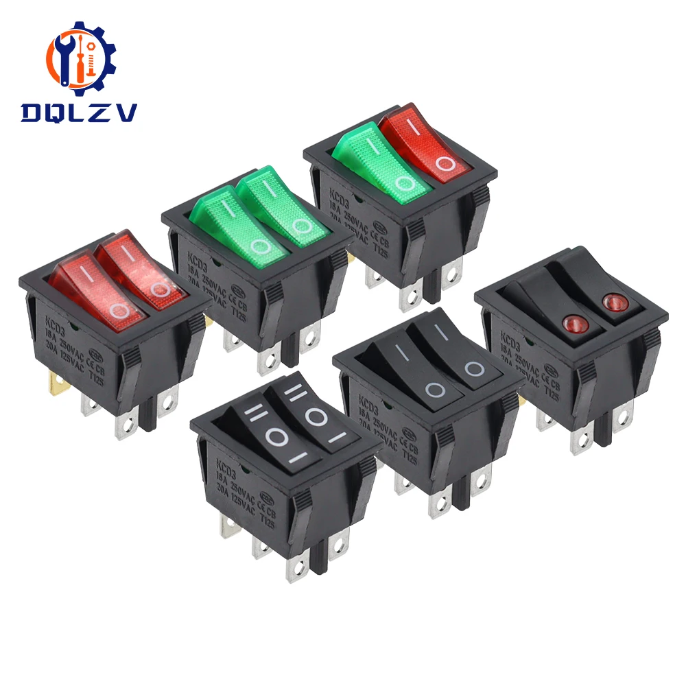 KCD8 6PIN 16A 250V 20A 125V Double Light Switch Rocker Switch Waterproof ON-OFF KCD6 Boat Power Switch