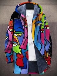 Color Oil Painting & Gradient Art Pattern 3D Printed Men's Fashion Plush Thick Hooded Coat Winter Casual Warm zipper jacket CM15