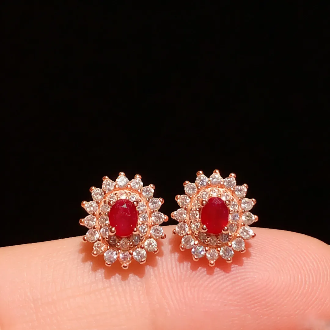Elegant Ruby Earrings for Party 3mm*4mm Heated Natural Ruby 925 Silver Earrings Allergy Free Rose Gold Plated Silver Jewelry