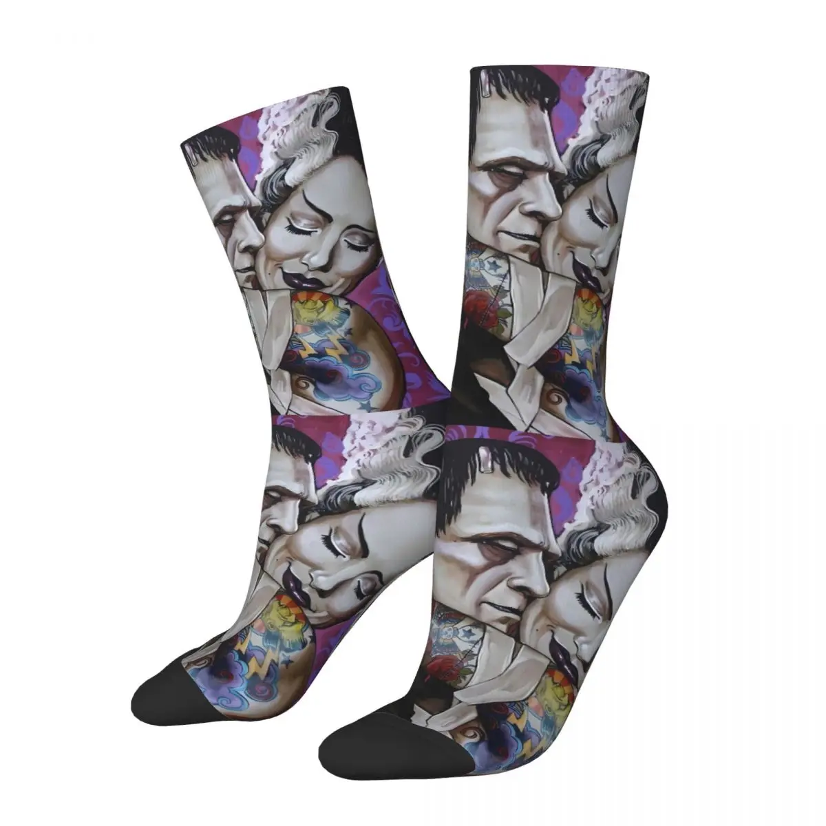 Vintage Classic Men's Socks Frankenstein Horror Film Unisex Street Style Pattern Printed Funny Crew Sock Gift