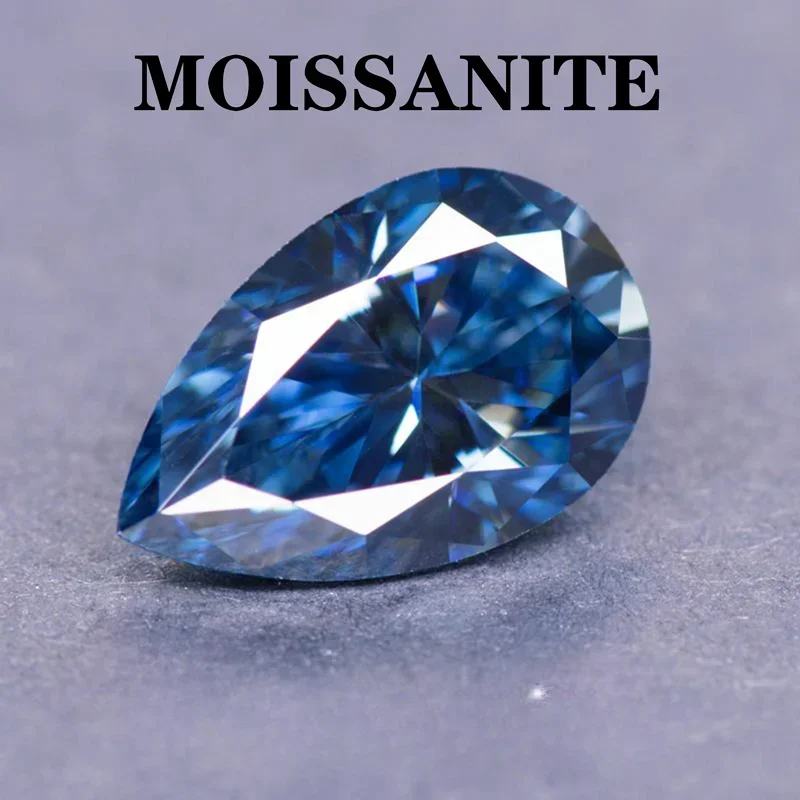 

Moissanite Natural Royal Blue Color Pear Cut for Jewel Making DIY Charms Ring Necklace Earrings Main Materials with Certificate