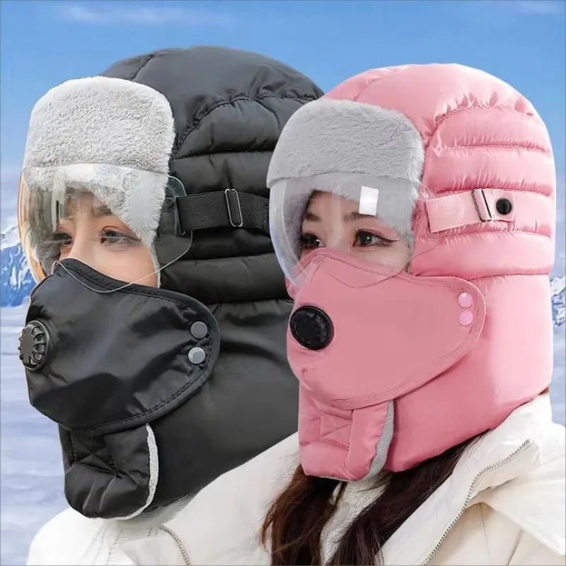 

Winter Keep Warm Hat with Goggle Strap Thermal Neck Warmer Scarf Balaclava Skiing Face Mask Snood Hood Hat Keep Warm Cycling Cap