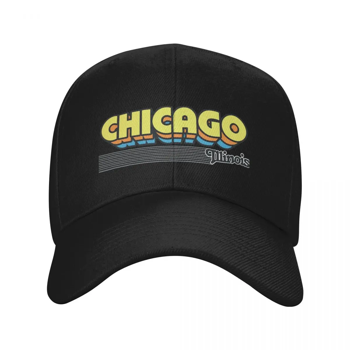 Chicago, Illinois Retro Stripes Baseball Cap Rugby fishing caps man sun hat foam party Hat Girl Men's