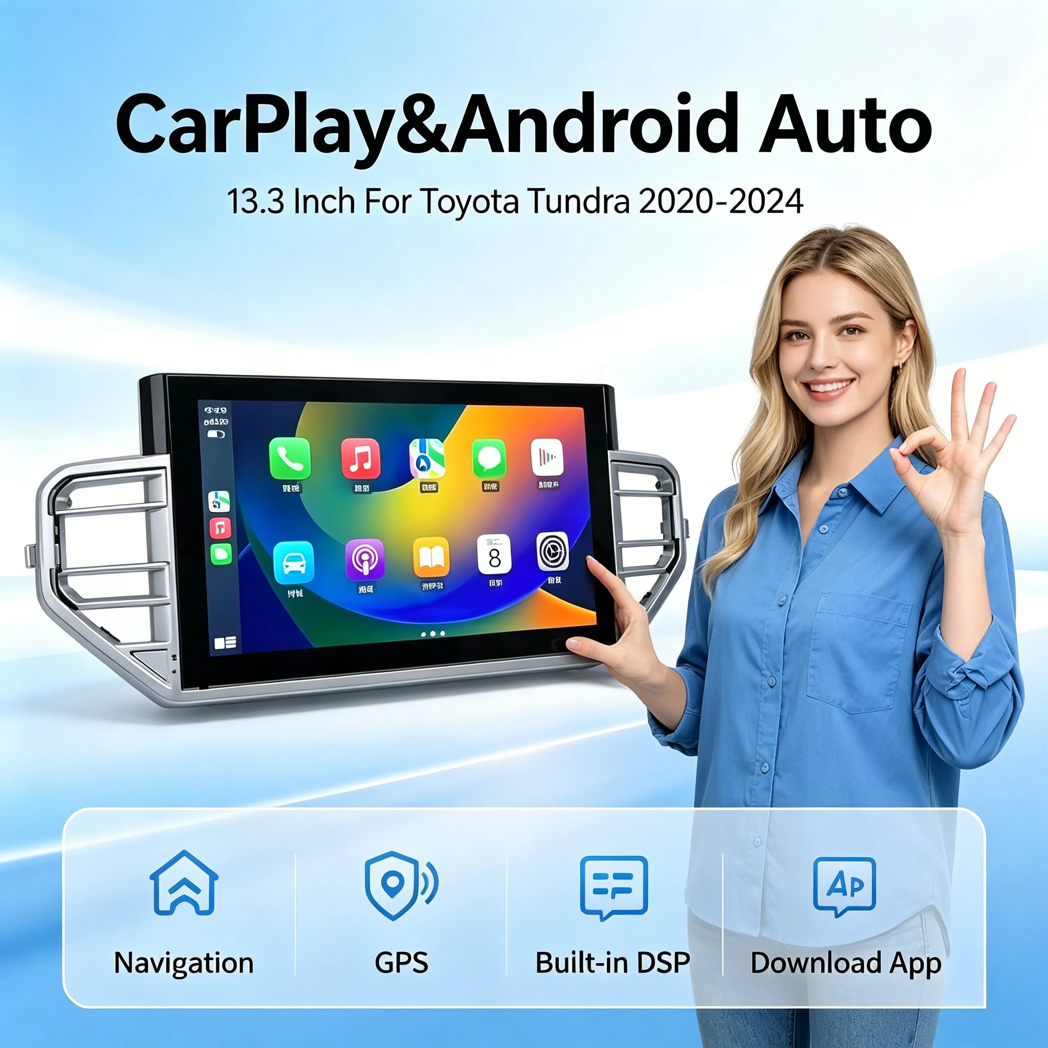 Big Screen Car Radio For Toyota Tundra 2020-2024 Android 13 Sequoia QLED Screen Stereo GPS Navi Multimedia Video Player CarPlay