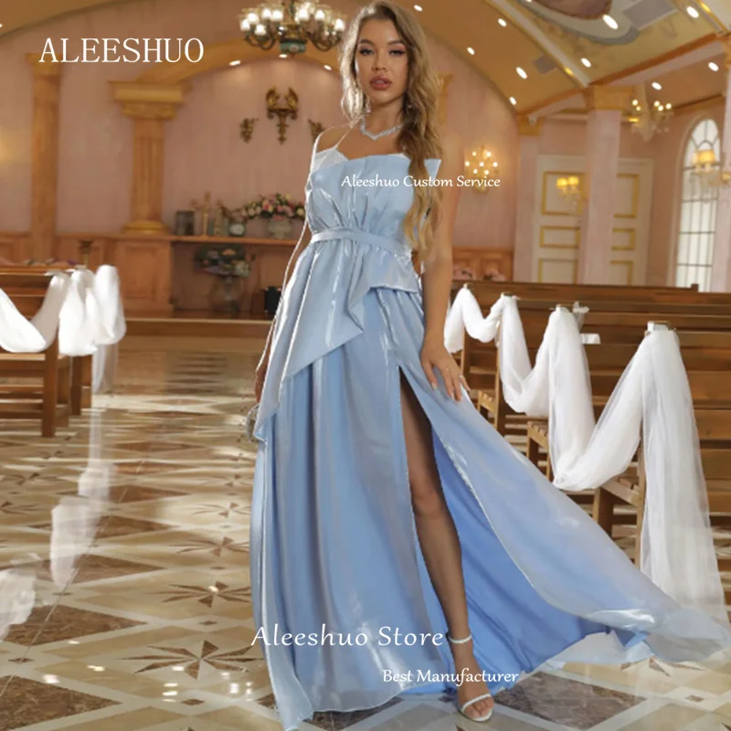 Aleeshuo-vestido de lujo de una línea para graduación, vestidos de fiesta sin mangas, abertura alta, vestidos de celebridades, vestido de noche con escote corazón