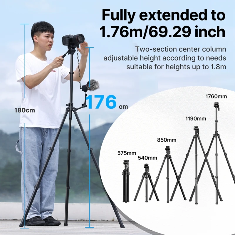 Ulanzi MT-65 Professional Horizontal Tripod for Camera Mobile Phone Max 1.76M Aluminum Tripod wBluetooth for Canon Nikon Sony