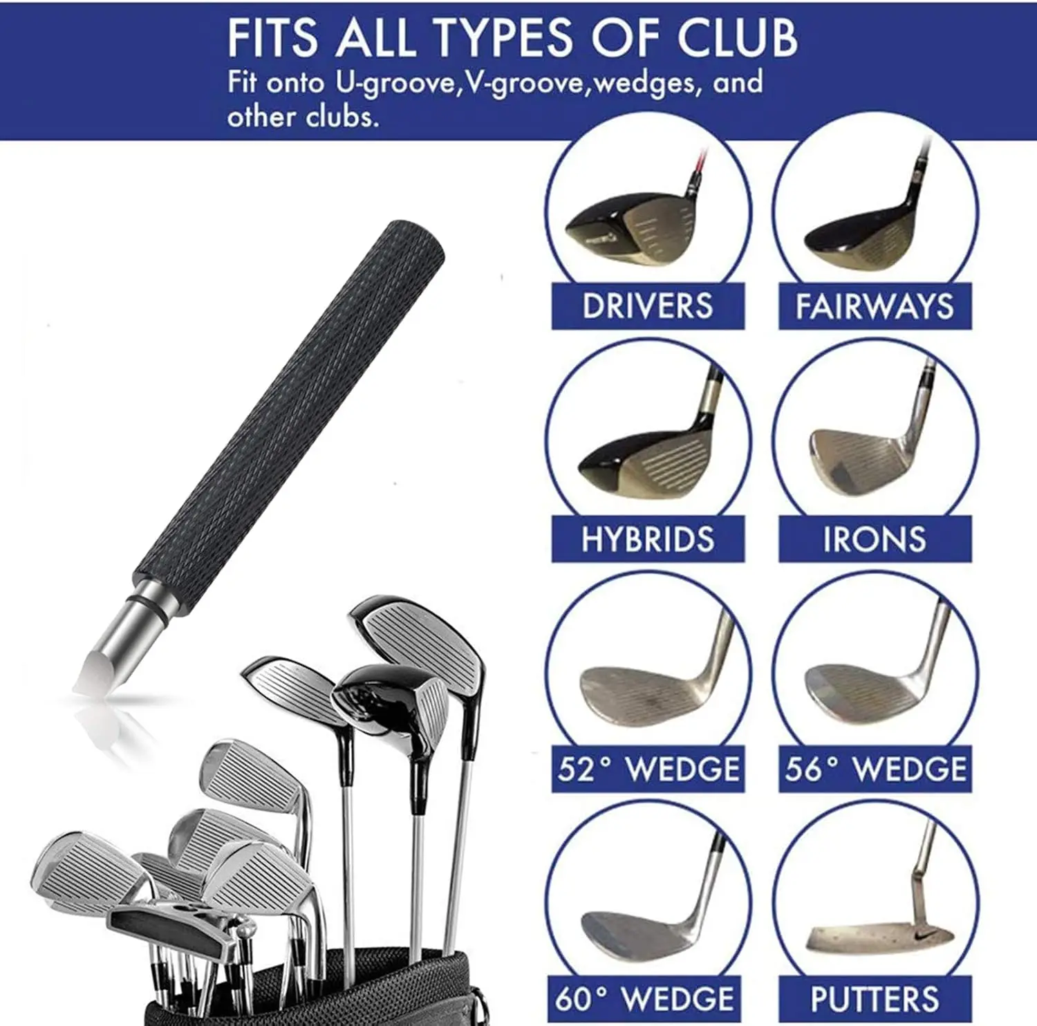 Golf Club Cleaner Kit, Golf Club Cleaning Brush with Clip & U-Shaped V-Shaped Groove Clean Sharpener Tool Golf Accessories